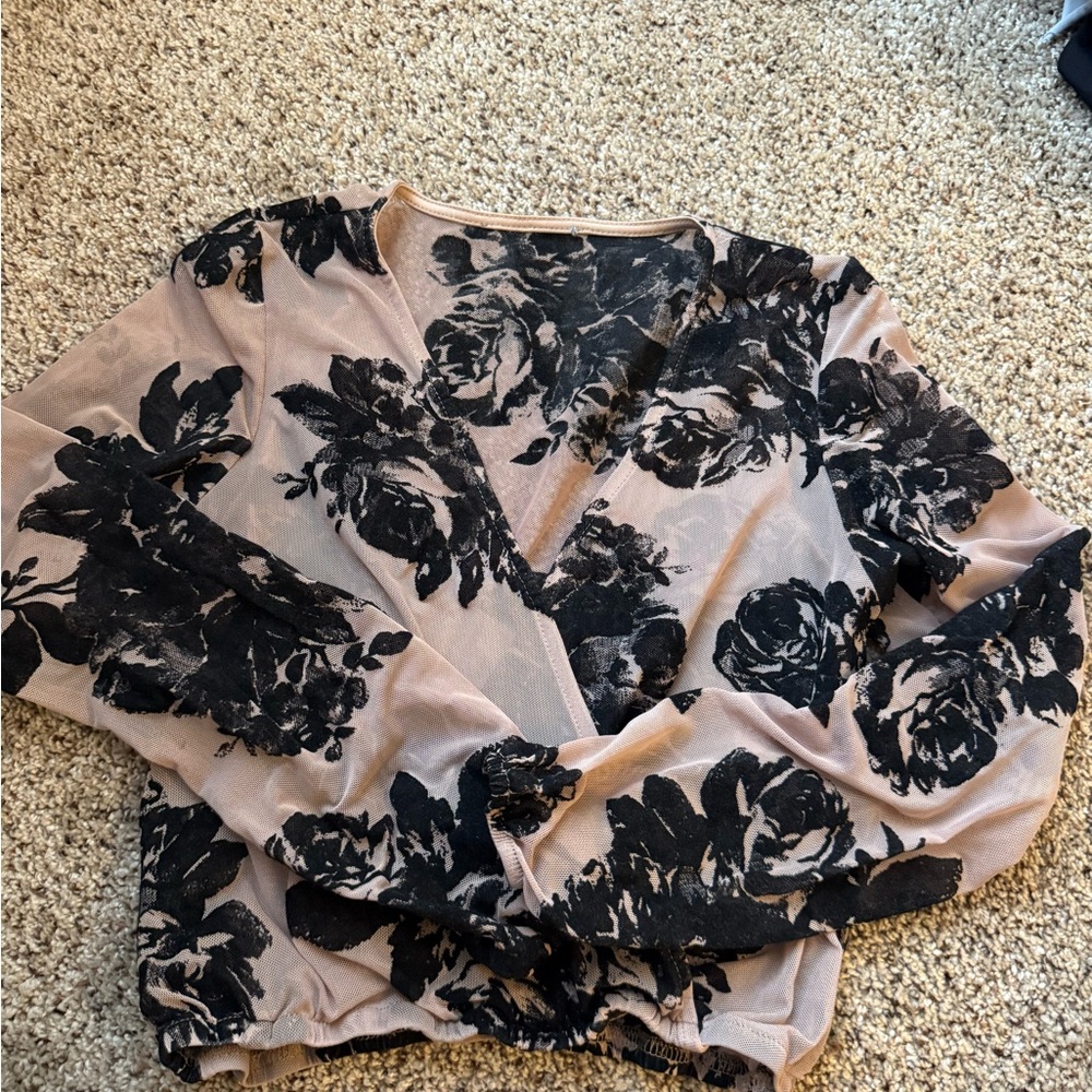 Anthropologie Black and Cream Floral Blouse